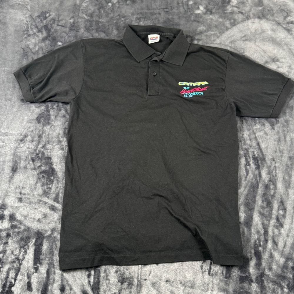 Anvil Polo Shirt Mens L Black Camaro The Heartbeat of America Vintage USA Made